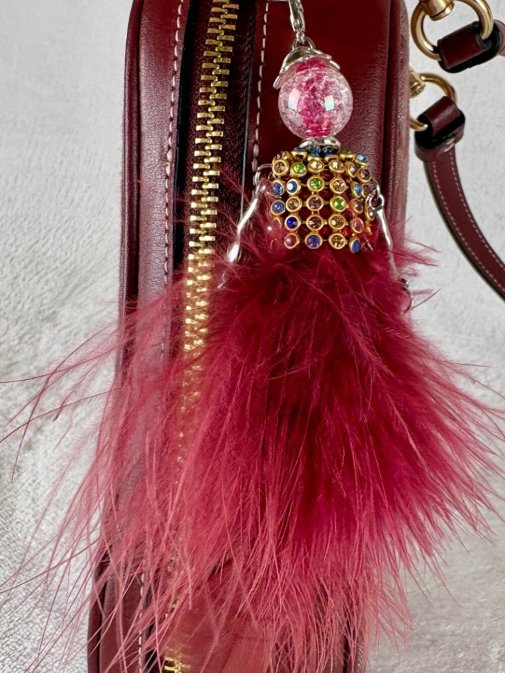 Coach Eva Phone Crossbody in Signature Chambray and Leather in Wine with Charm - Picture 8 of 16